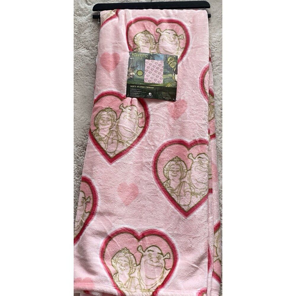 Shrek And Fiona Valentines Hearts‎ Soft Plush Throw Blanket 50” X 70” Pink NEW